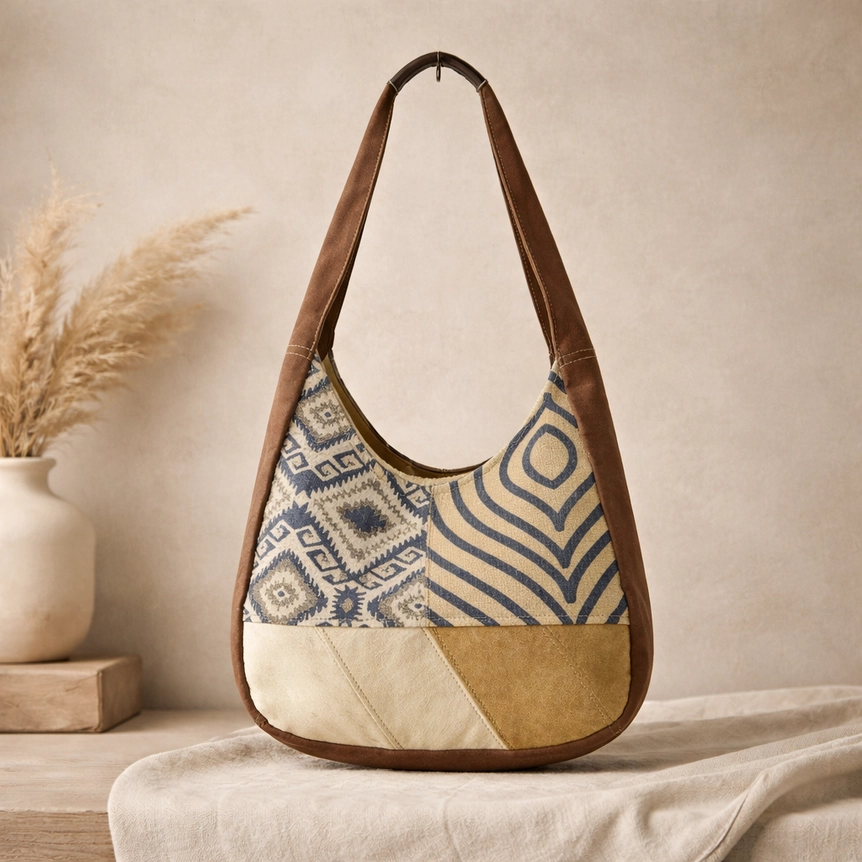 Shoulder bag made of recycled canvas and leather