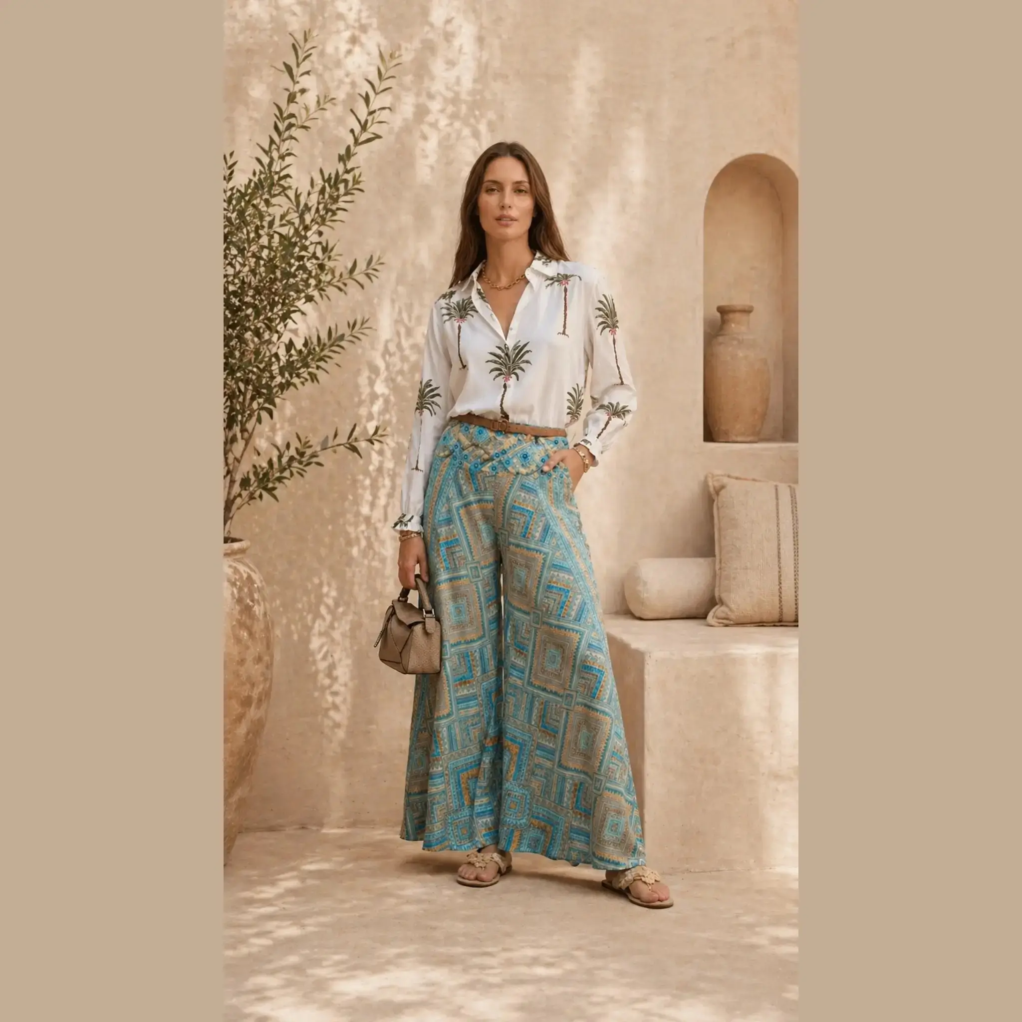 Wijde turquoise boho damesbroek-Merani