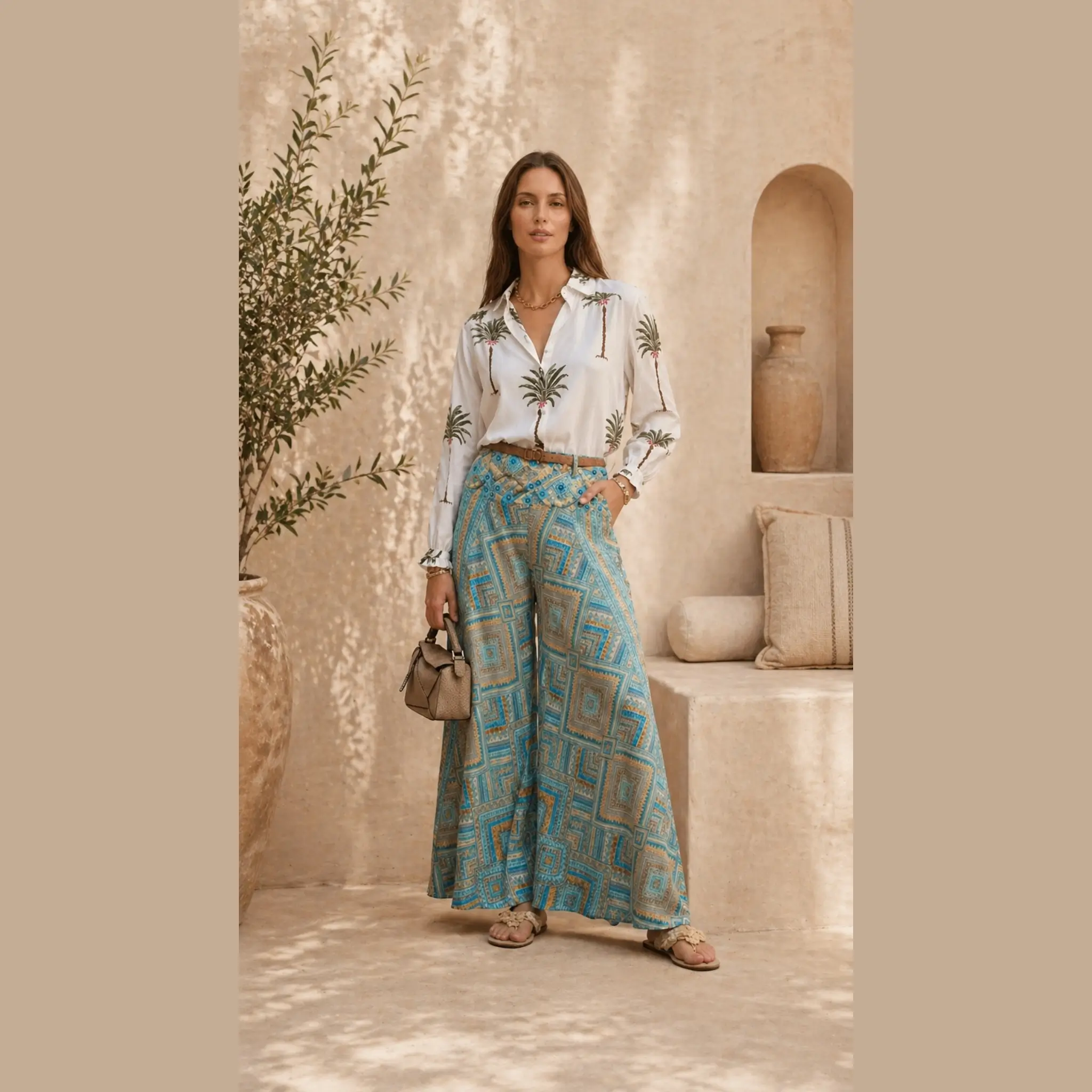 Damesbroek met Palm blouse-Merani