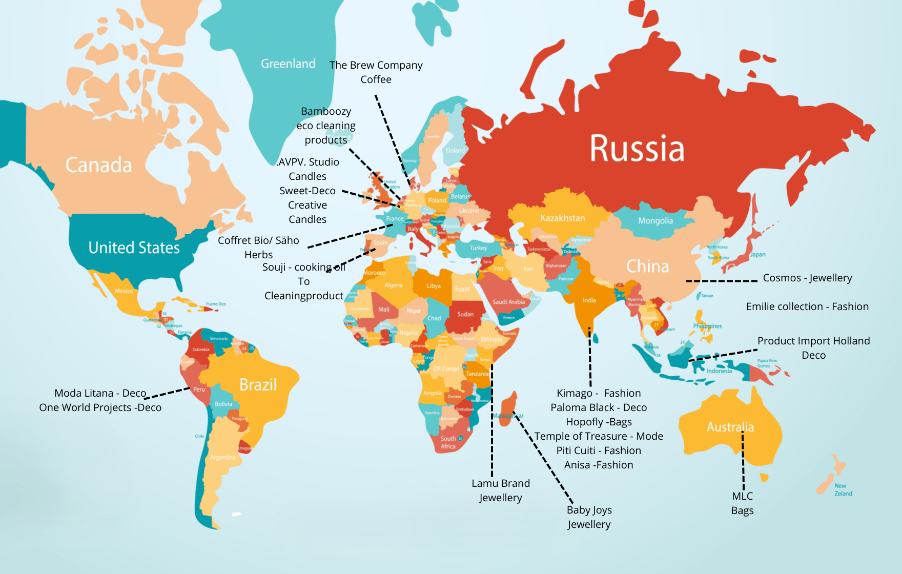 wereldkaart met leveranciers