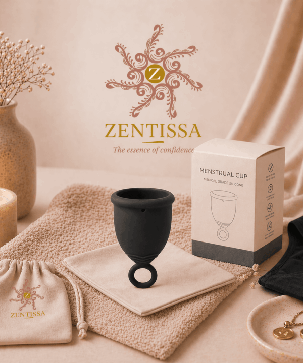Zentissa menstrual cup and panties in soft beige setting-1-Merani